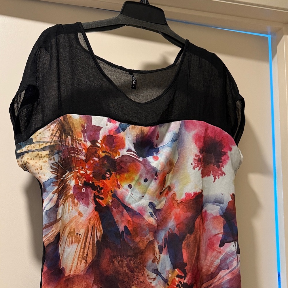 Floral Black and Multicolor Women's Top
